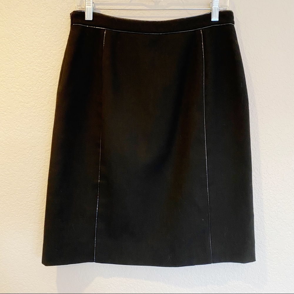 TORY BURCH Black Lined Leather Trimmed Pencil Skirt Size 8 Designer